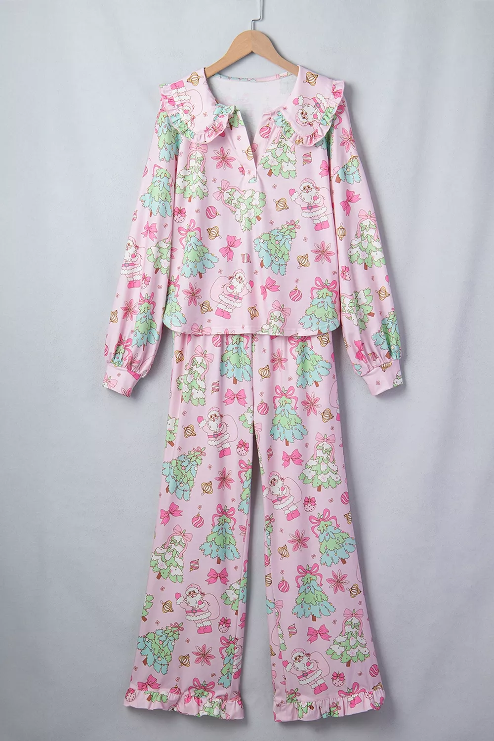 Christmas Print Button Front Long Sleeve Lounge Set, image 6