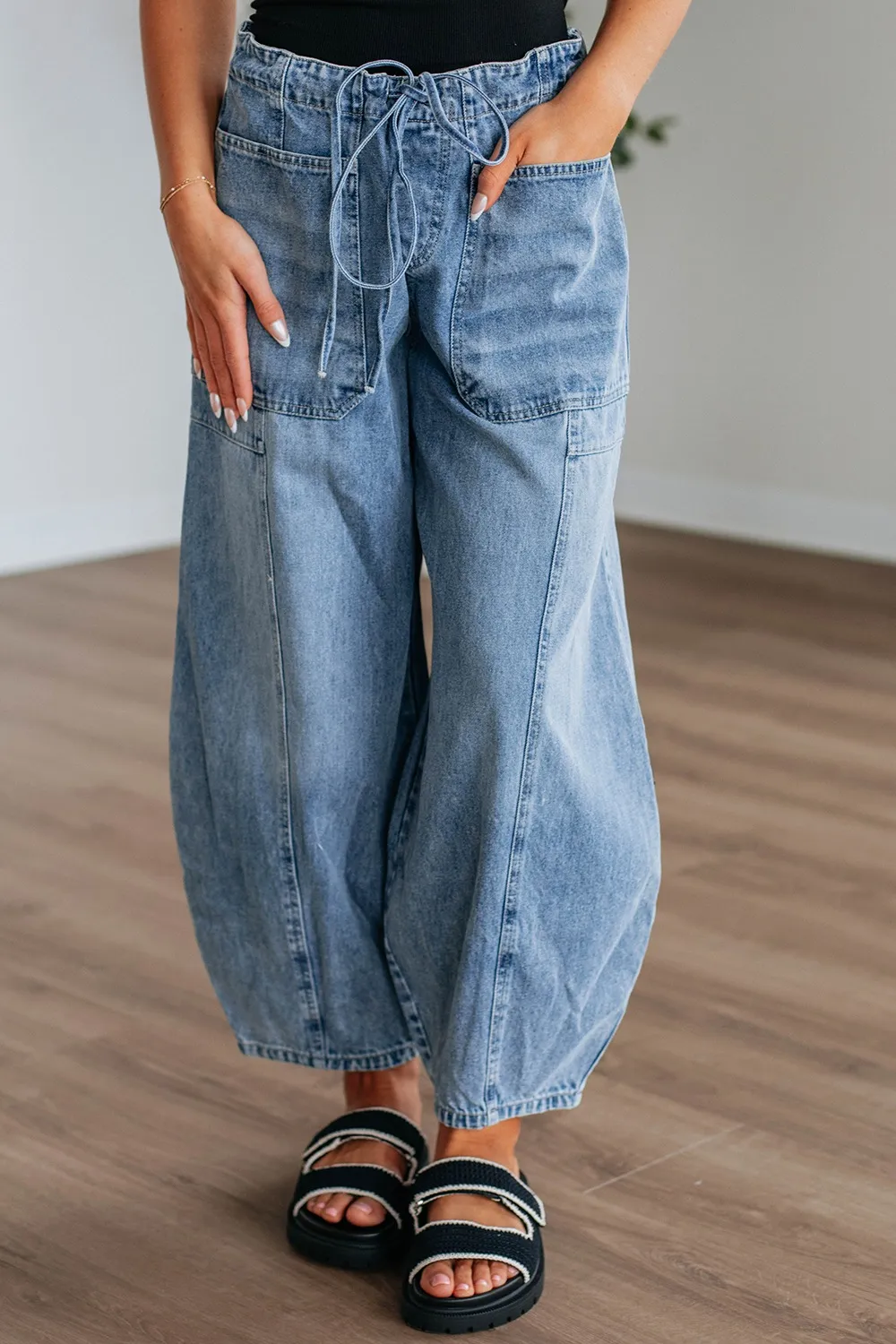 Wide Leg Drawstring Jeans