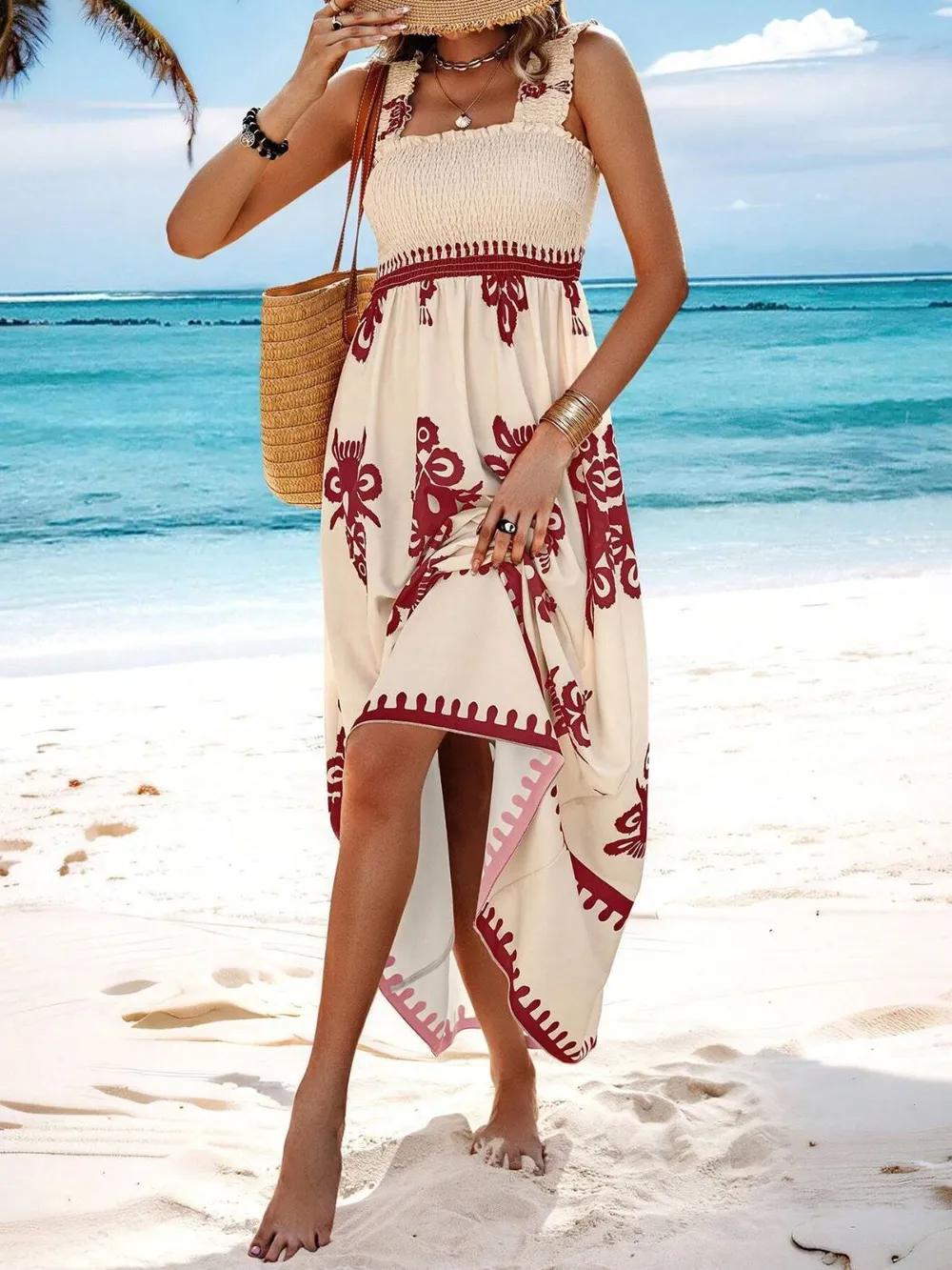 Smocked Printed Wide Strap Maxi Dress, image 15