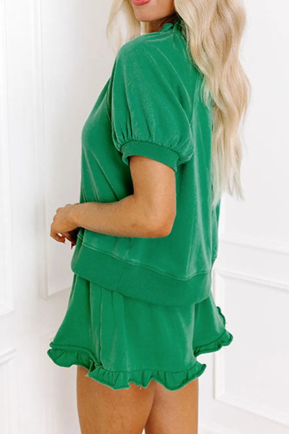 Frill Zip Front Puff Sleeve Top and Skort Set, image 14