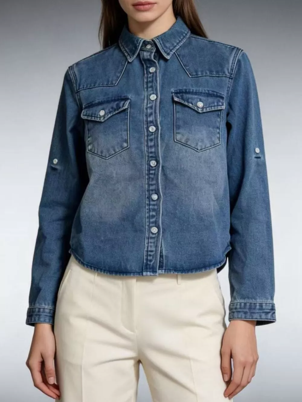 Button Down Classic Western Style Denim Top, image 6