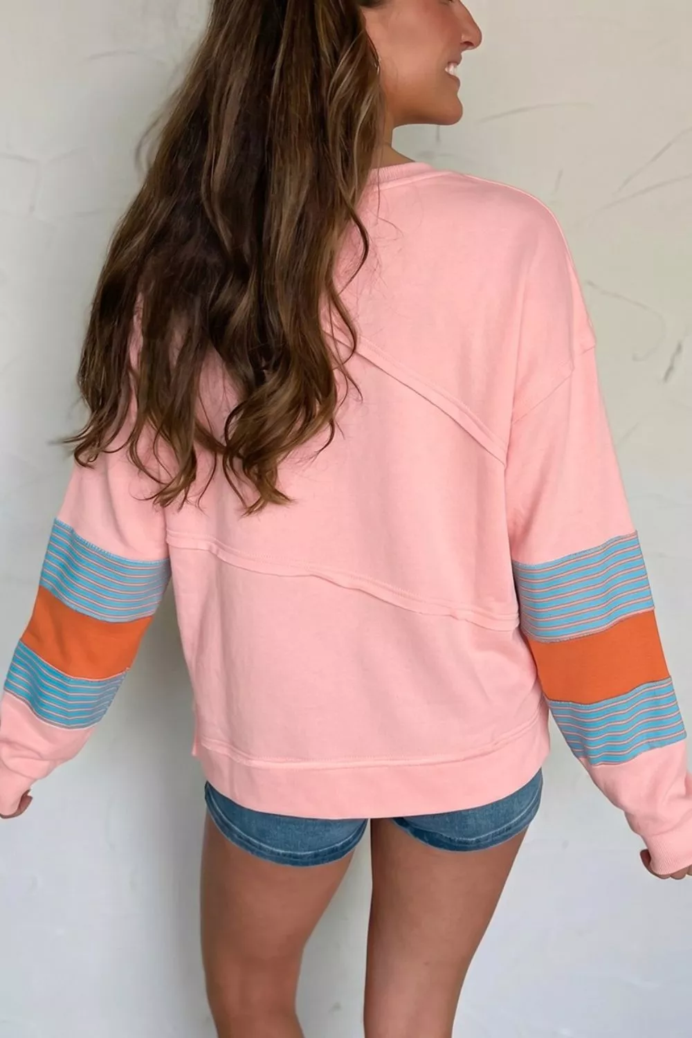 Colorblock Striped Patchwork Long Sleeve Round Neck Blouse, image 4
