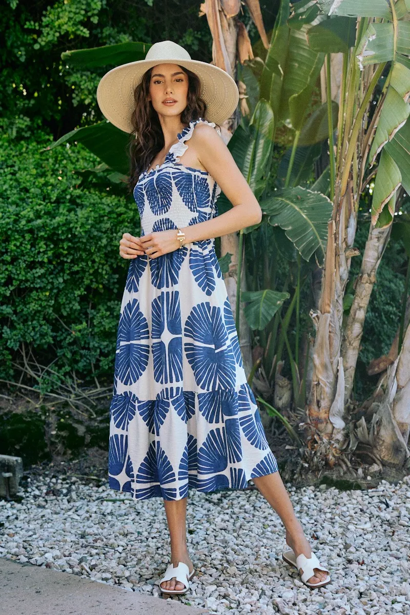 Abstract Print Smocked Bodice Tiered Lined Midi Dress, image 21