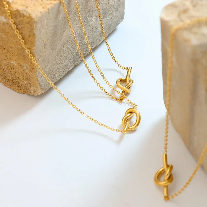 18K Gold-Plated Titanium Steel Knot Necklace, image 3