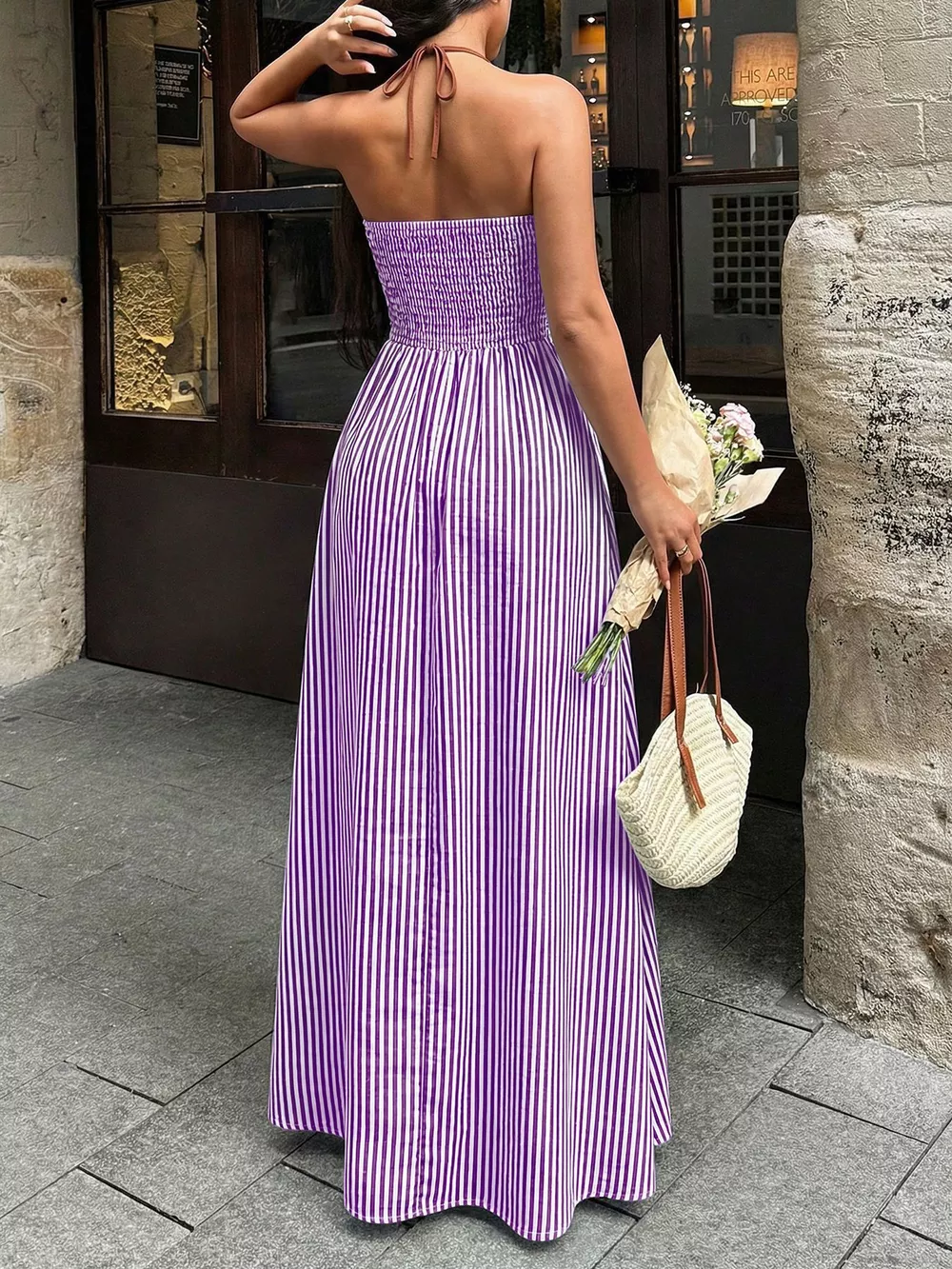 Striped Halter Neck Maxi Dress, image 15