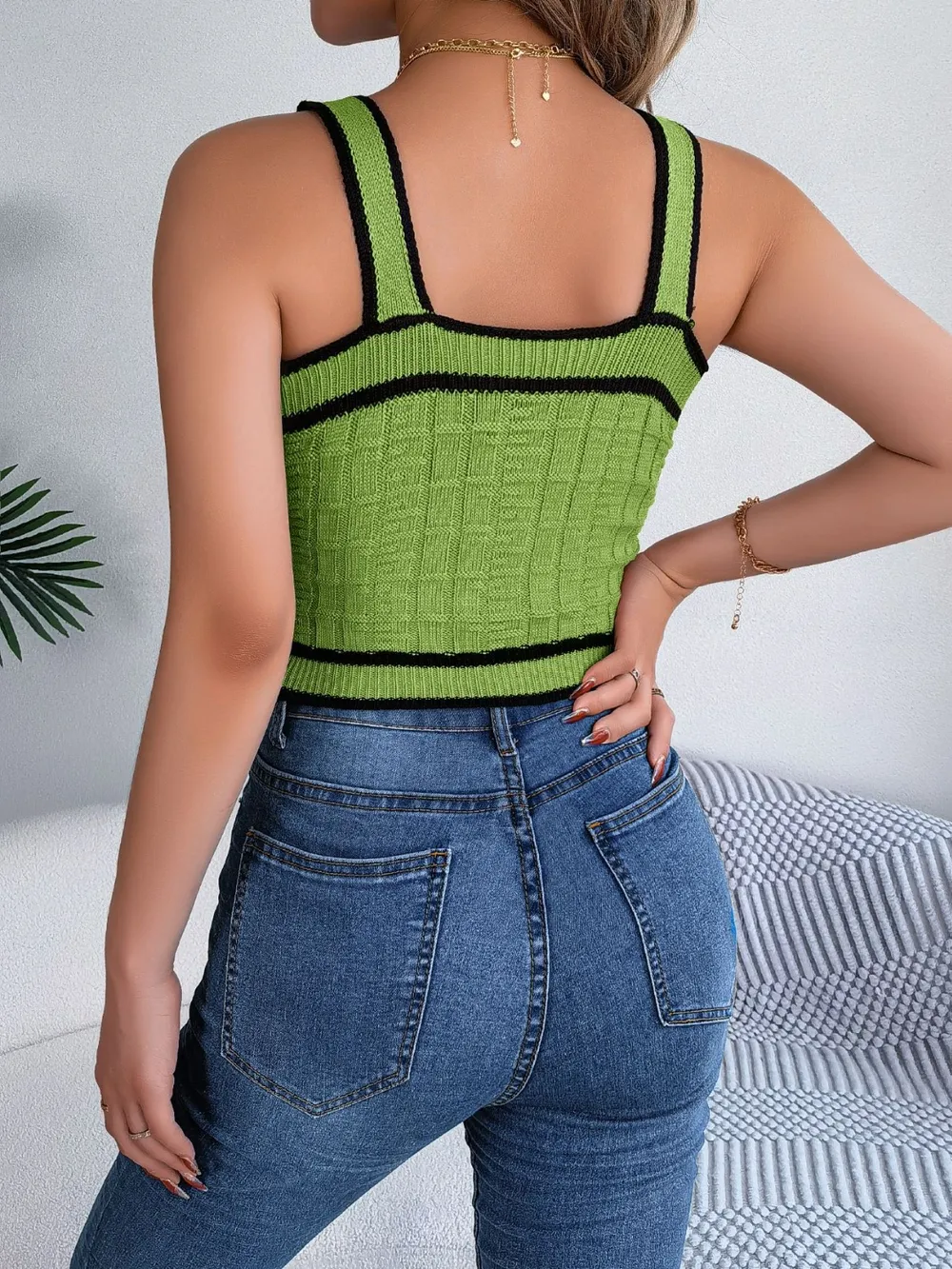 Decorative Button Wide Strap Knit Cami, image 8