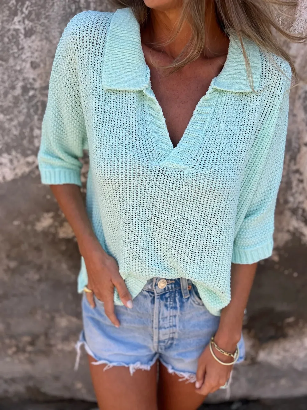 Full Size Johnny Collar Loose Knit Sweater Plus Size, image 11