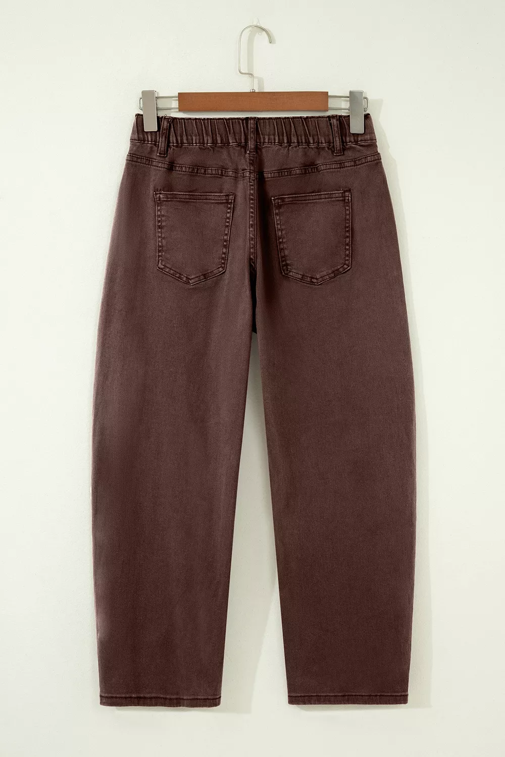 Solid Color Square Patch Pocket Ankle-length Barrel Jeans, image 11