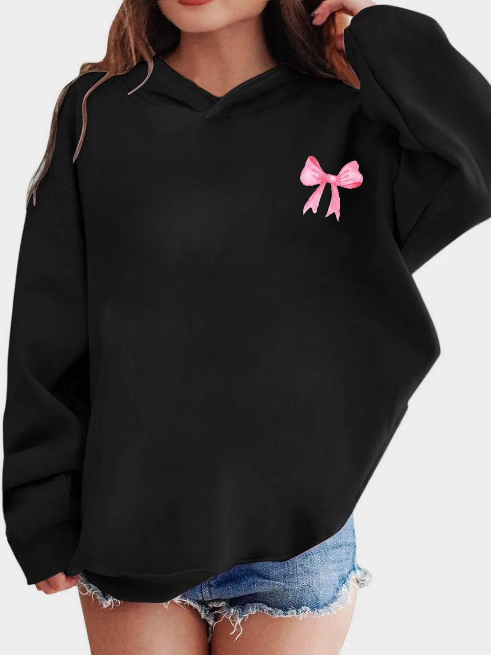 Bow Print Long Sleeve Hoodie, image 2