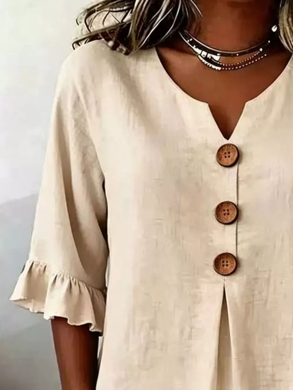 Full Size Casual Ruffle‑Sleeve Decor‑Button Top Plus Size, image 10