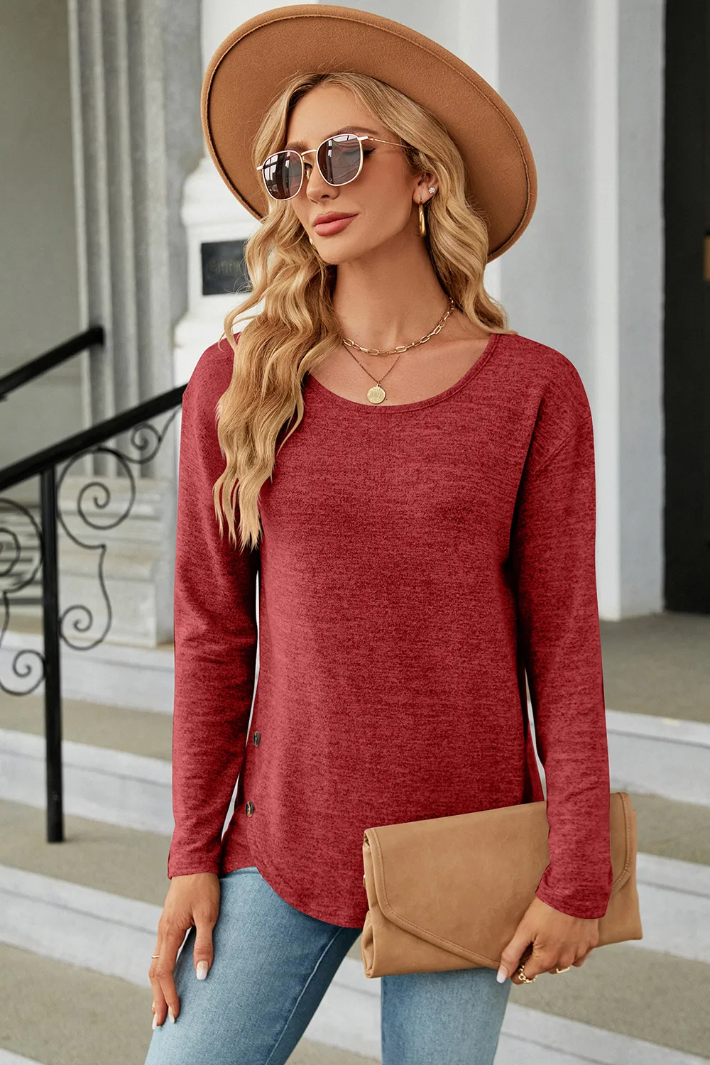 Round Neck Long Sleeve T-Shirt, image 8