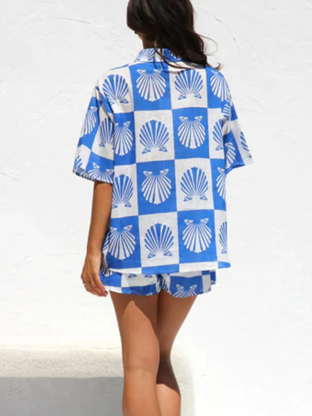 Printed Button Down Short Sleeve Top and Shorts Set, image 12