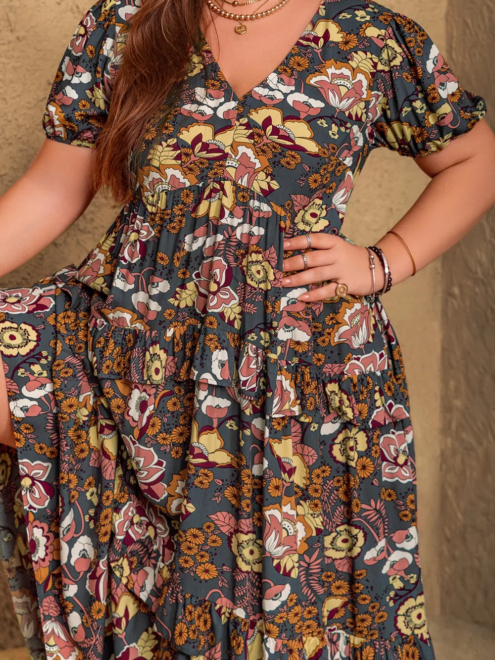 Plus Size V-Neck Short Sleeve Midi Dress, image 6