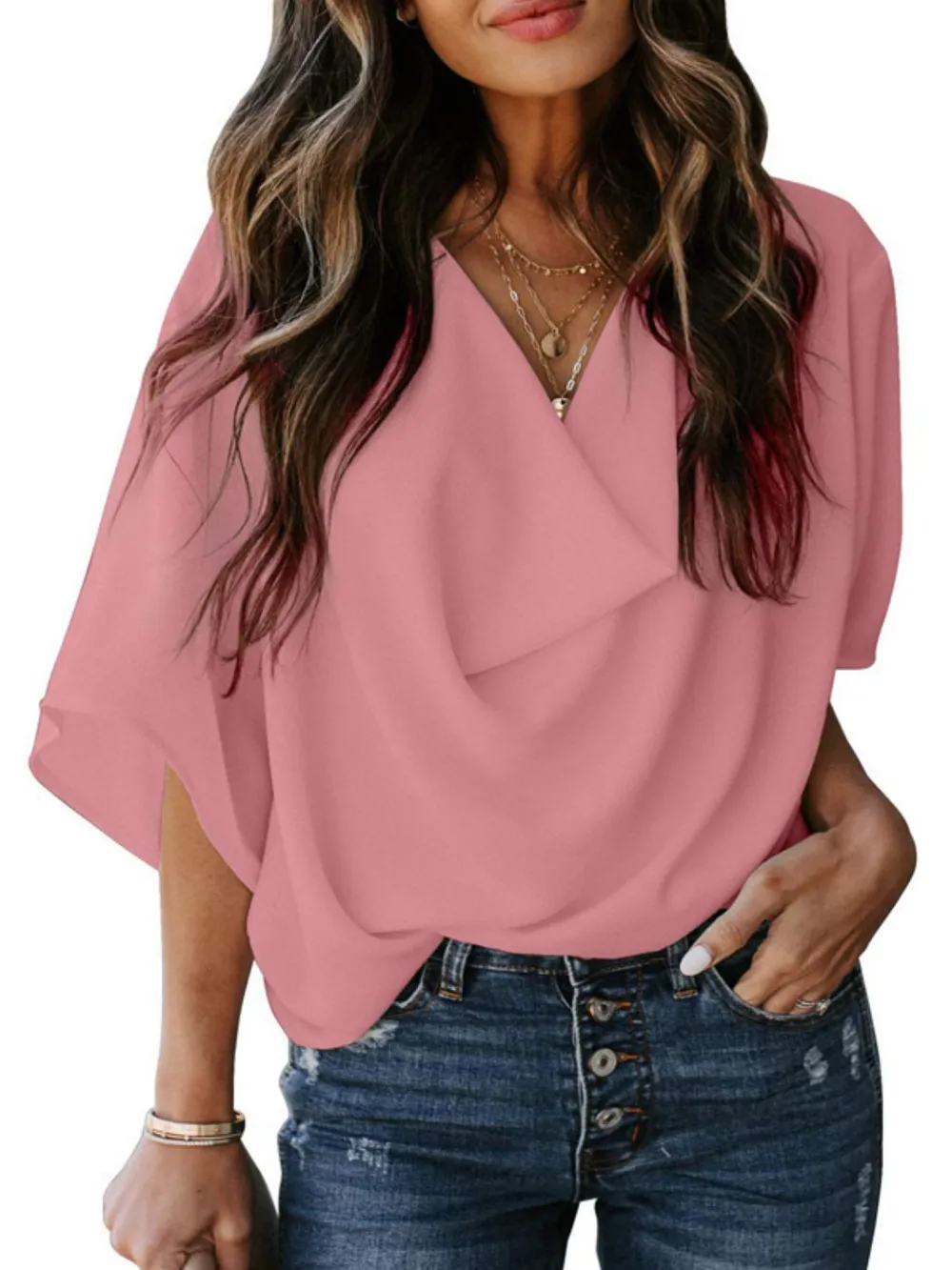 Full Size Ruched Three-Quarter Sleeve Blouse Plus Size, image 8