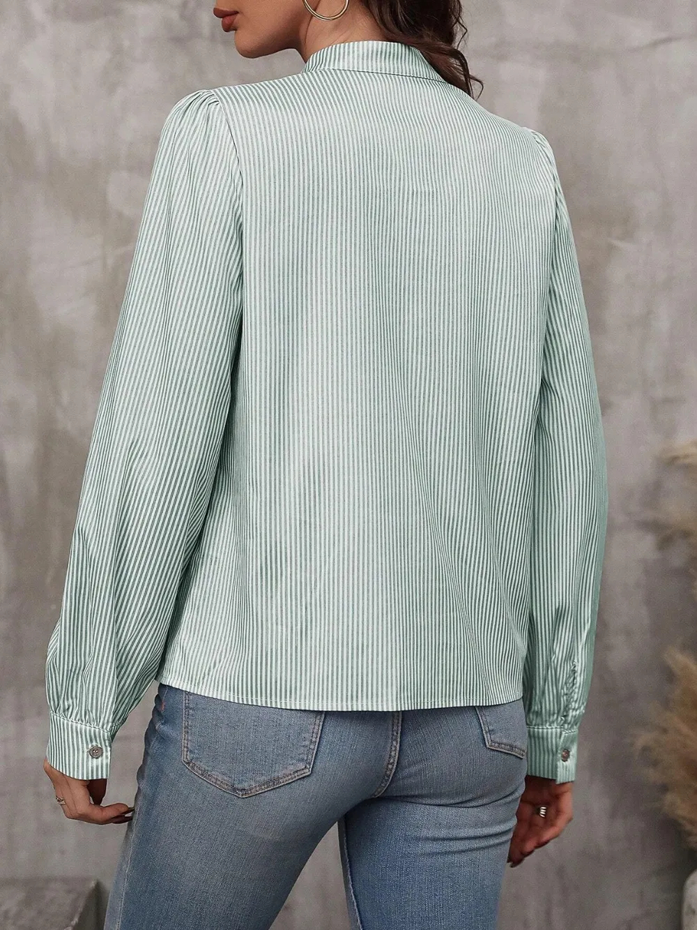 Striped Tie Neck Long Sleeve Shirt, image 6