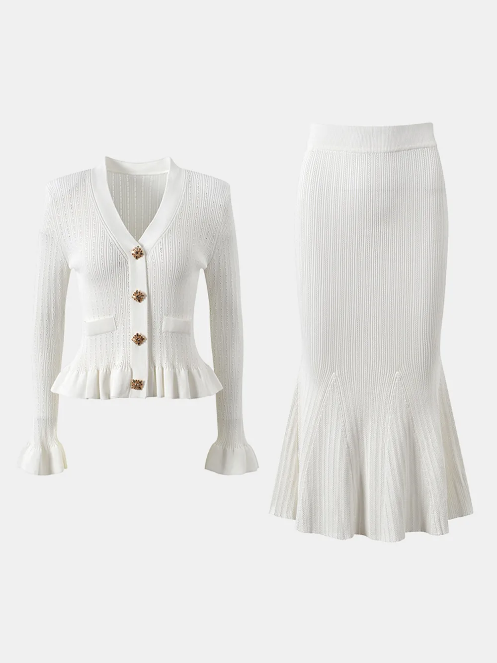 Ruffled V-Neck Top and Midi Skirt Sweater Set, image 4