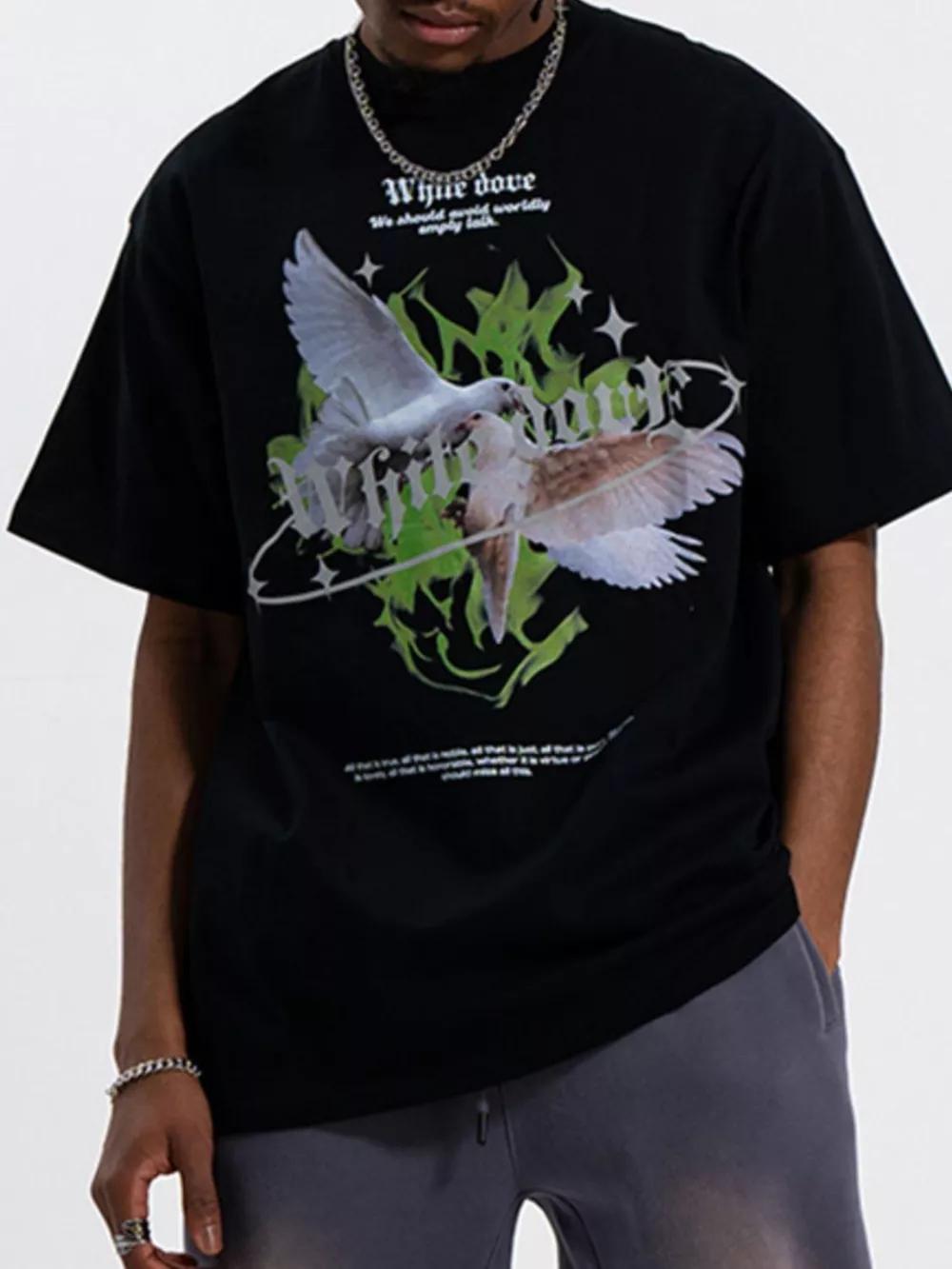 Men's Dove Graphic Oversized T-Shirt, image 2