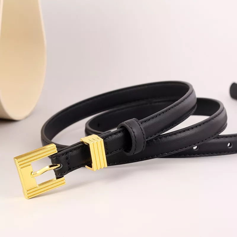 Skinny Leather Belt with Golden Buckle