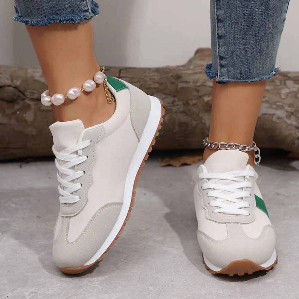 PU Leather Contrast Round Toe Flats Sneakers, image 3