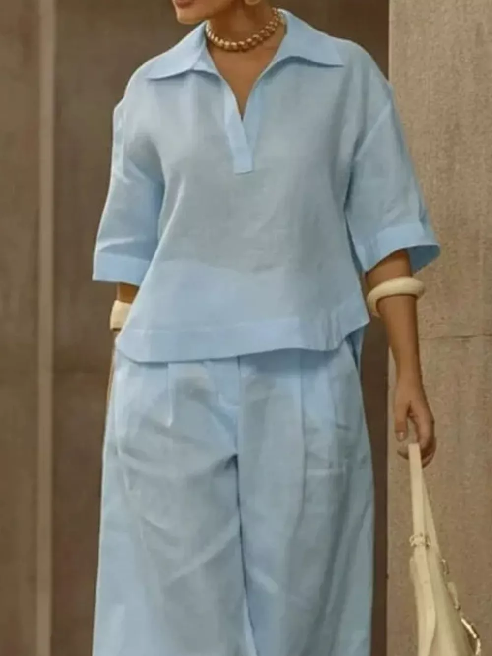 Full Size 3/4 Sleeve Top and Wide Leg Pants Set Plus Size, image 8