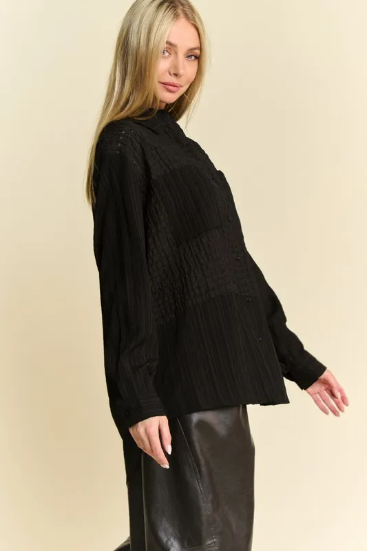 Crinkled Jacquard Button Down Shirt, image 2