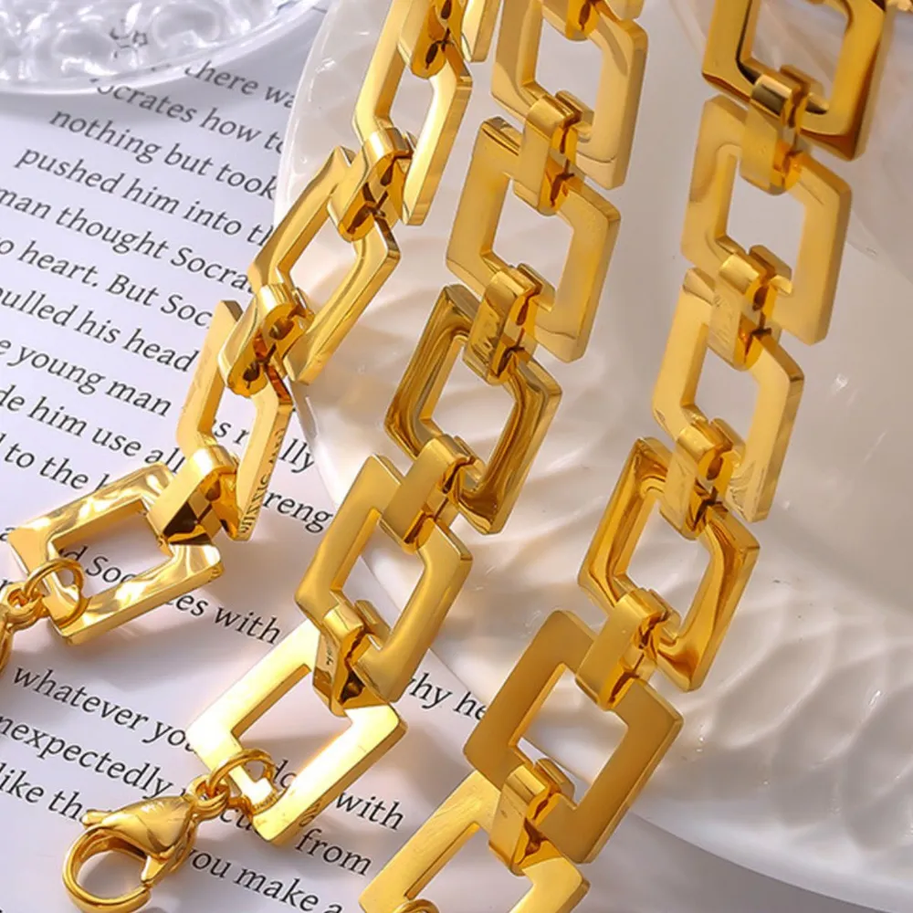 Titanium Steel Hollow Square Chain Bracelet, image 5