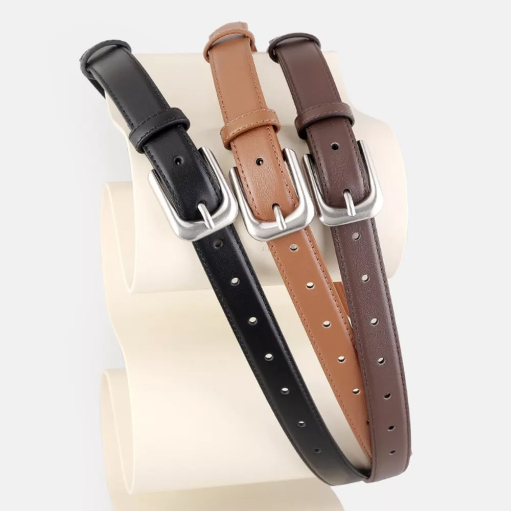 Classic Buckle Skinny Leather Belt, image 3
