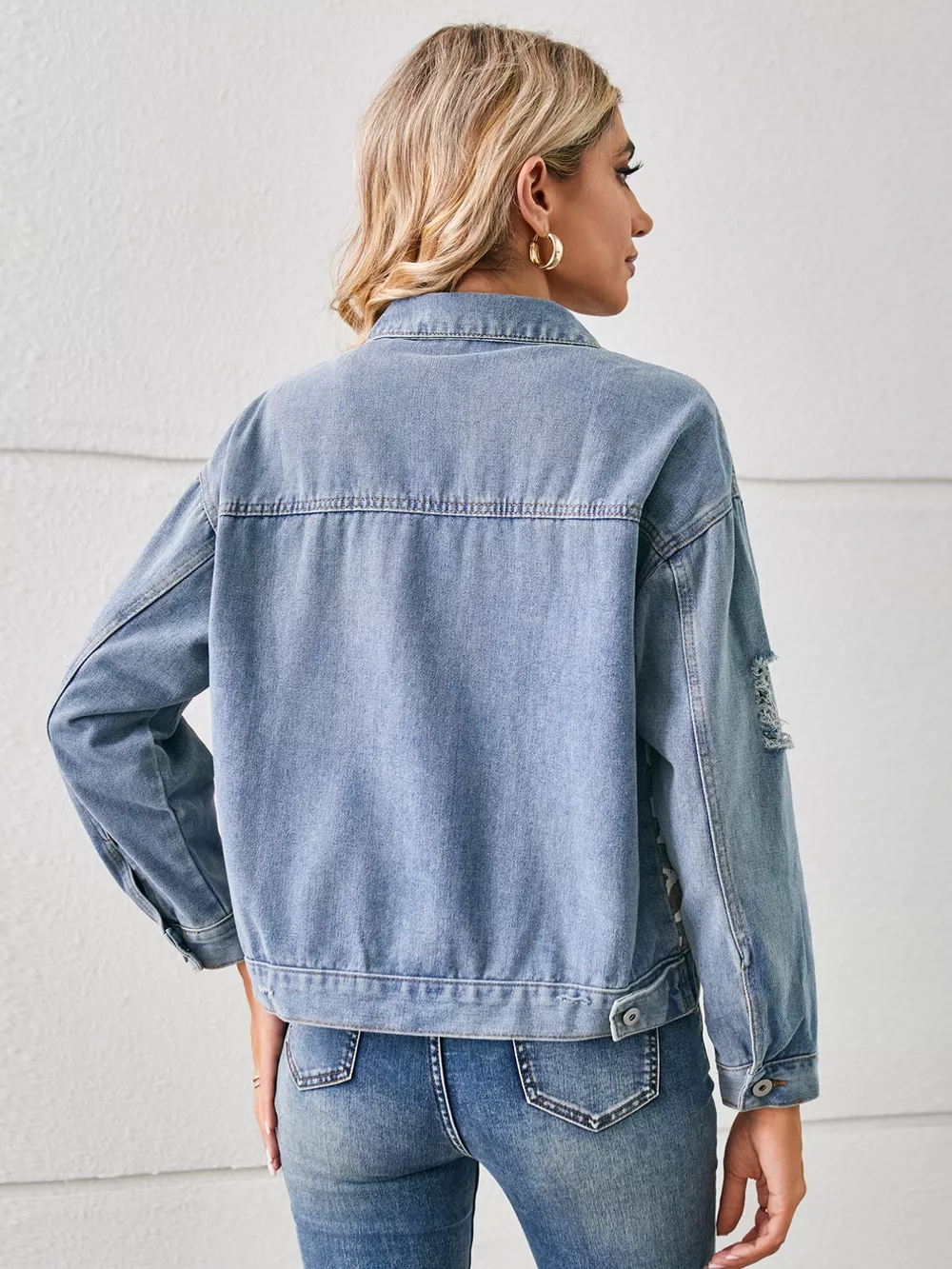 Snake Print Button Up Denim Jacket, image 7