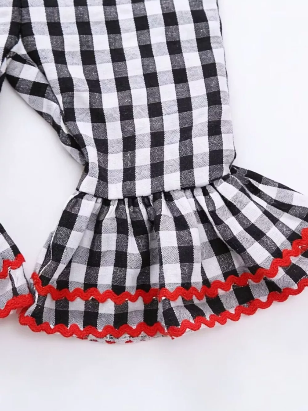 Children's Gingham Soccer Ball Embroidered Ruffle Hem Jumpsuit, image 4
