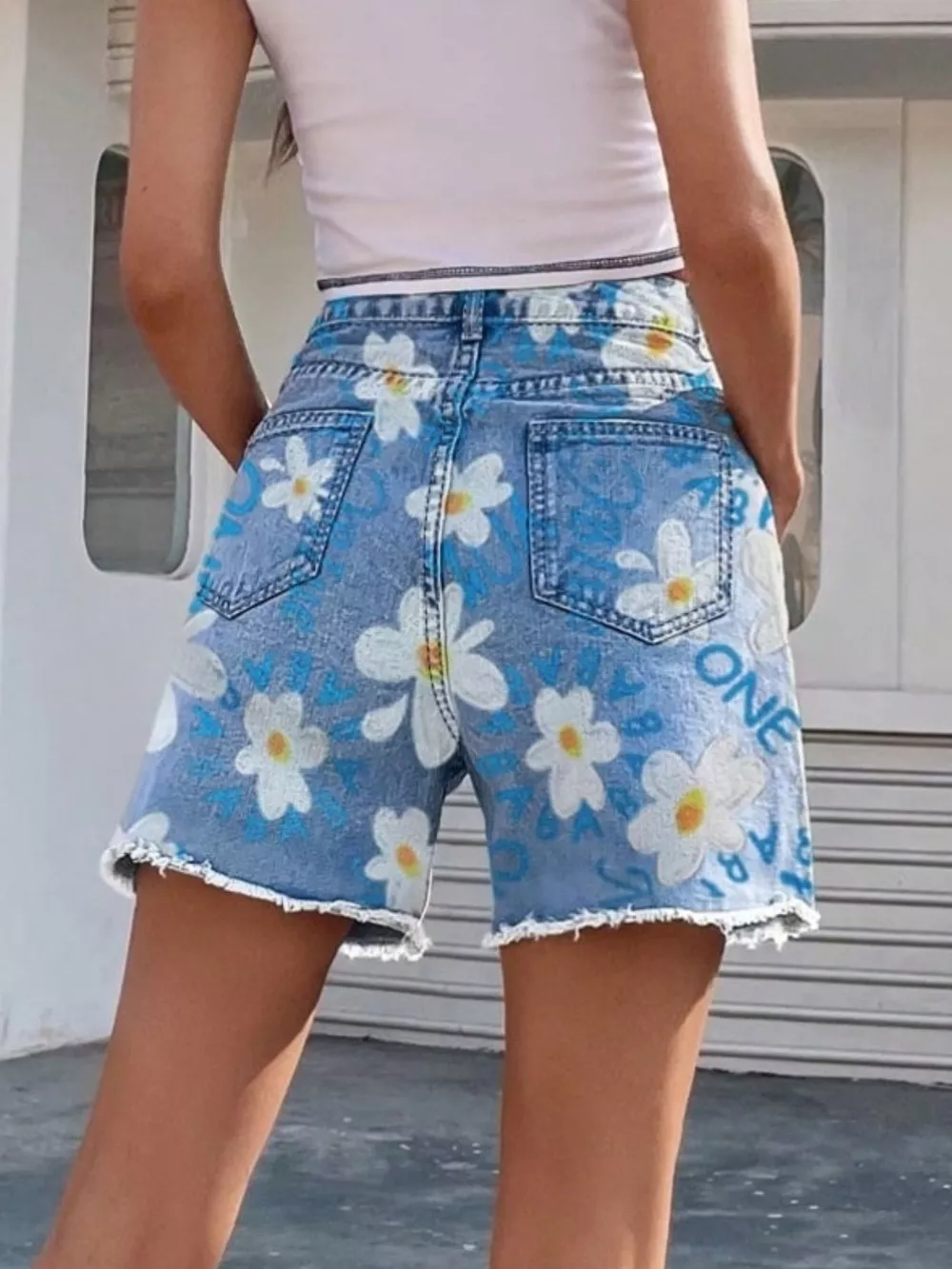 Daisy Frayed Hem Denim Shorts, image 10