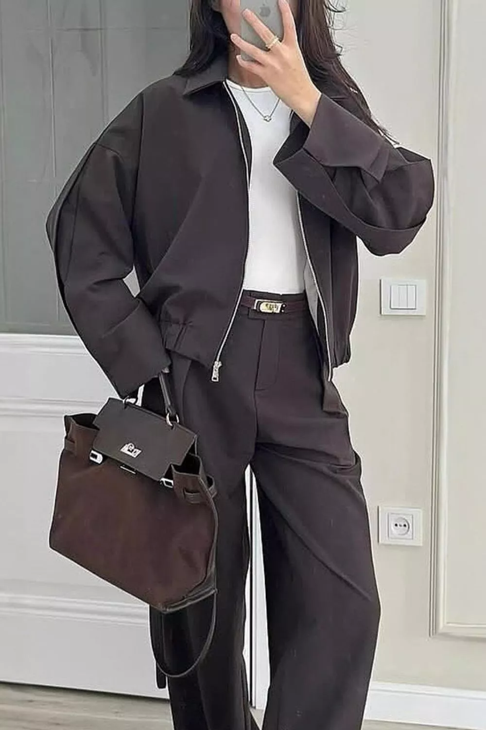 Zip-Up Jacket and Wide-Leg Pants Set, image 14