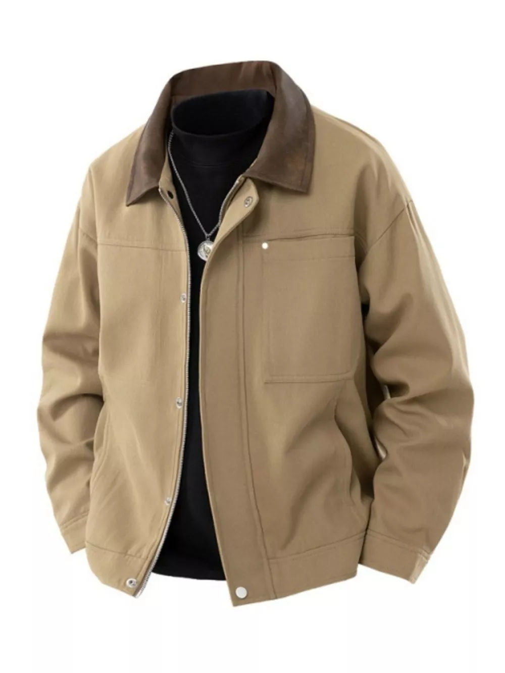 Men's Plus Size Contrast Collar Casual Jacket, image 8