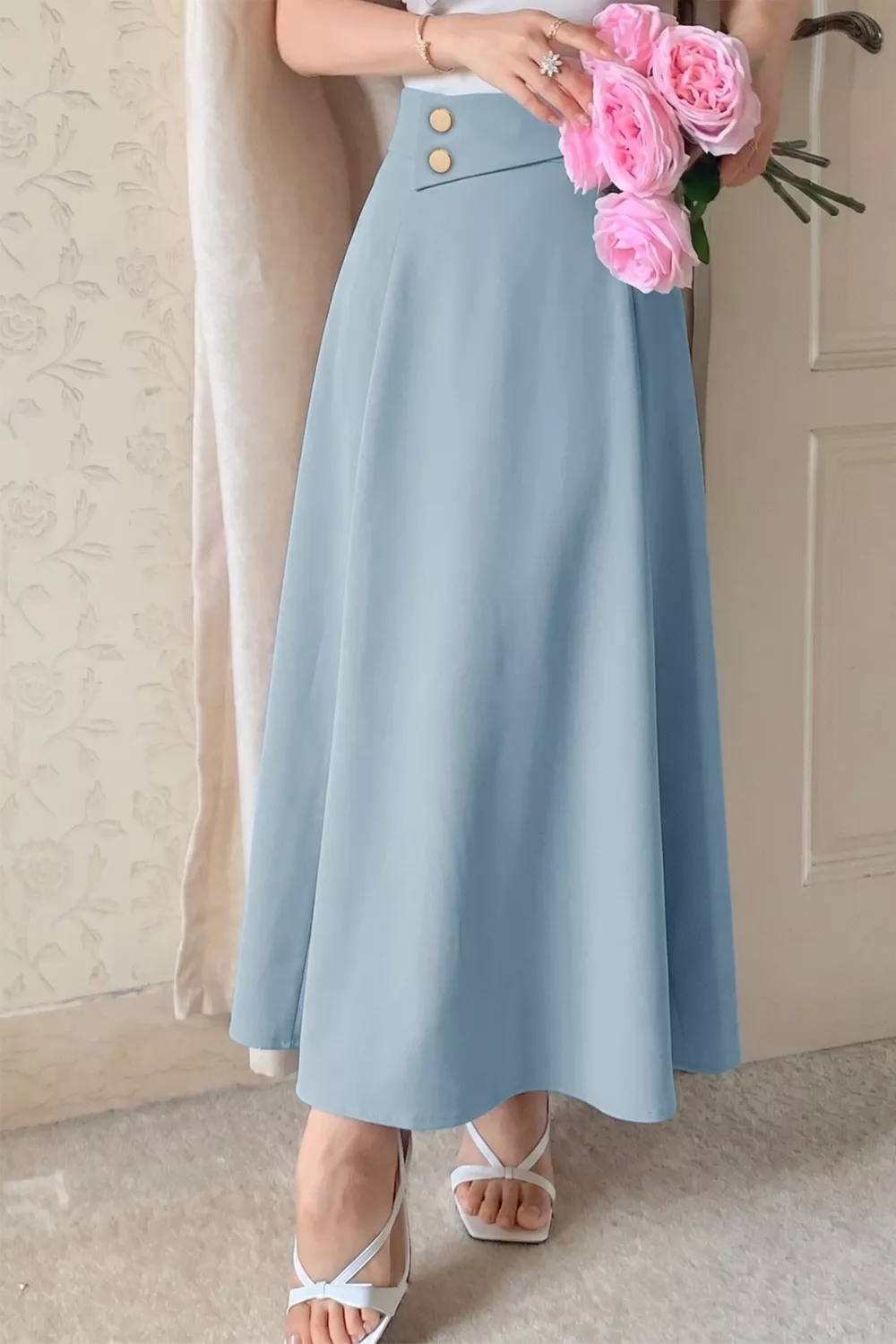 A-Line Midi Skirt with Zipper, image 3