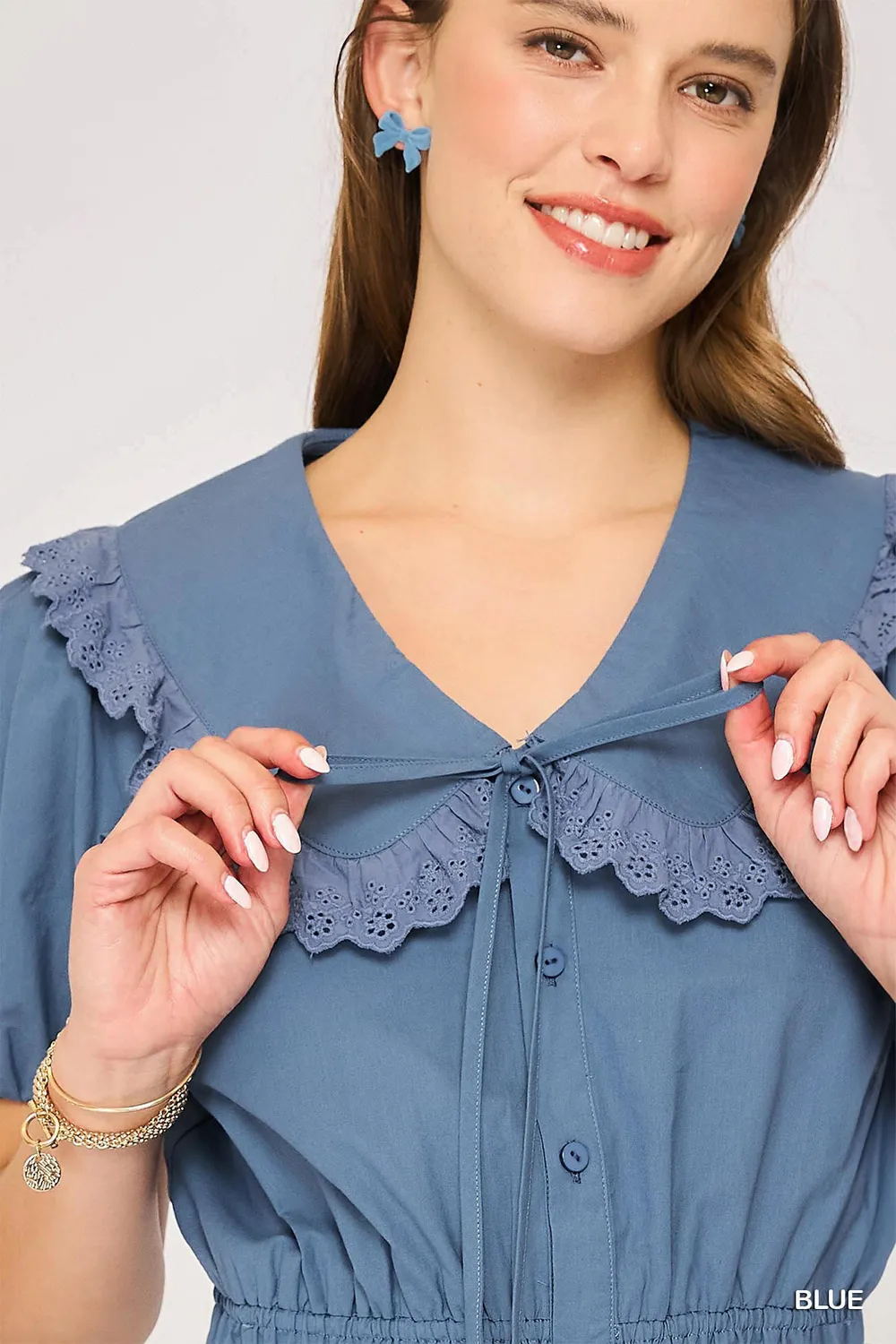 Collared Short Sleeve Button Down Romper, image 5