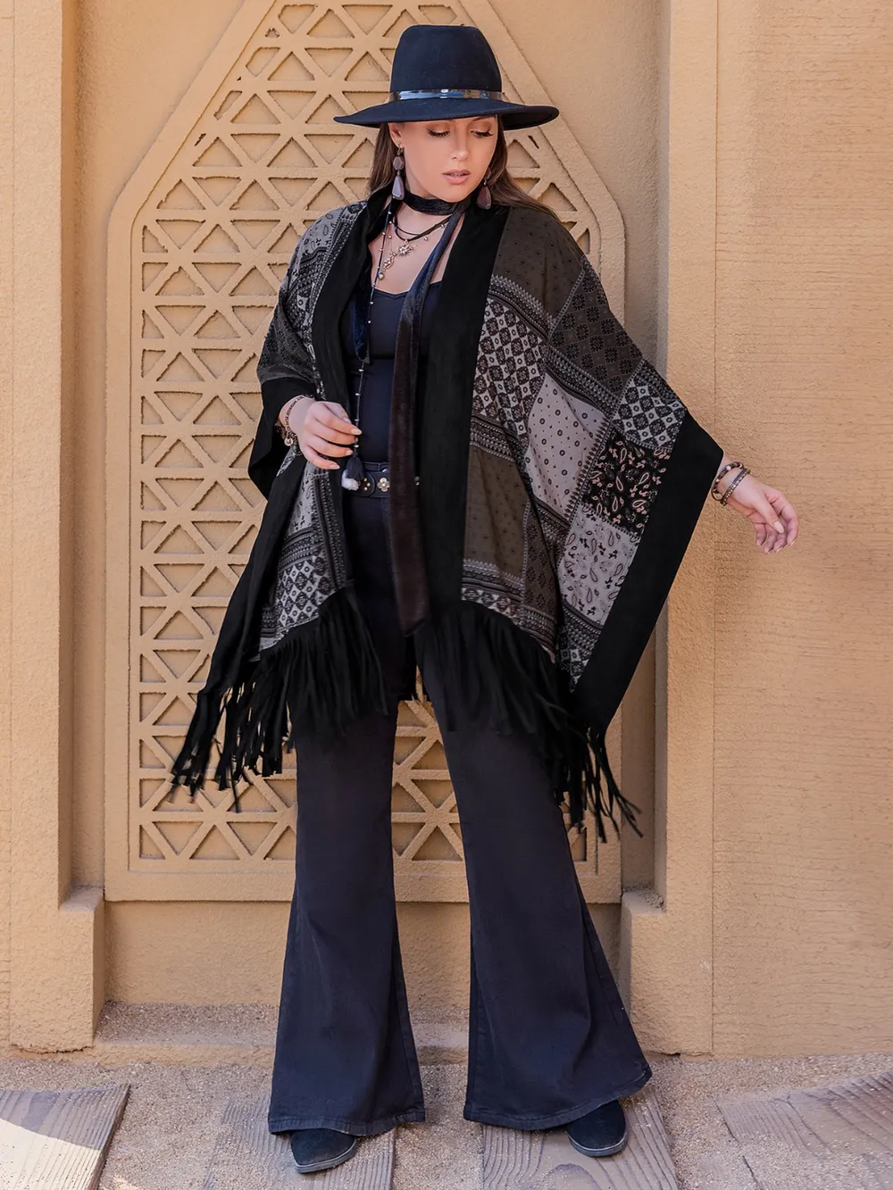 Plus Size Printed Fringe Open Front Outerwear, image 6