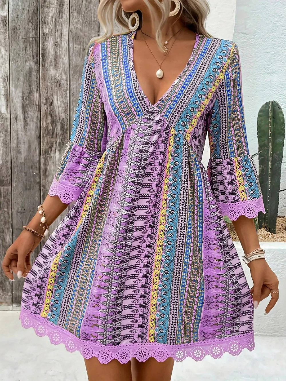 Printed V-Neck A-Line Dress, image 12