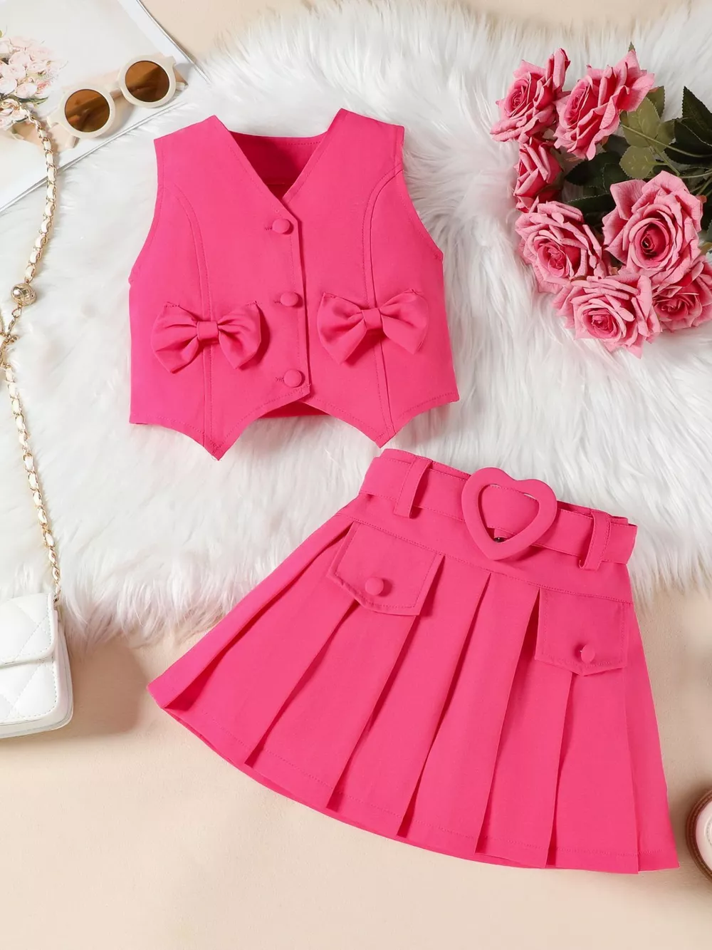 Children's Bowknot Vest & Pleated Skirt Set, image 8