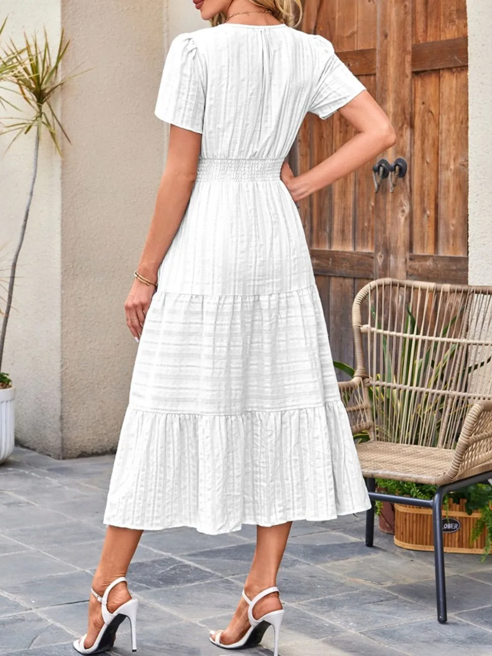 Tiered Notched Short Sleeve Dress, image 16