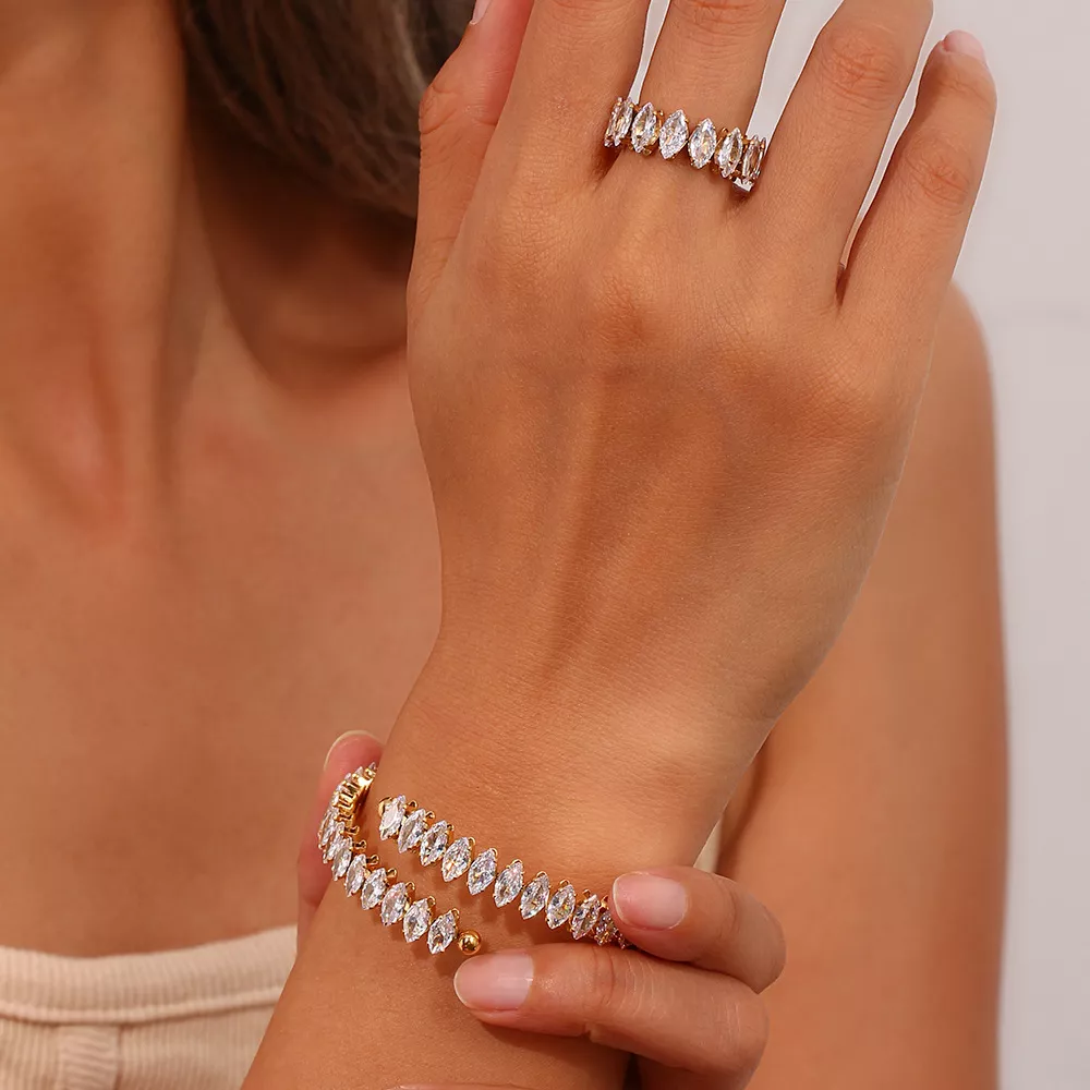 18K Gold-Plated Zircon Bracelet and Ring Jewelry Set, image 2