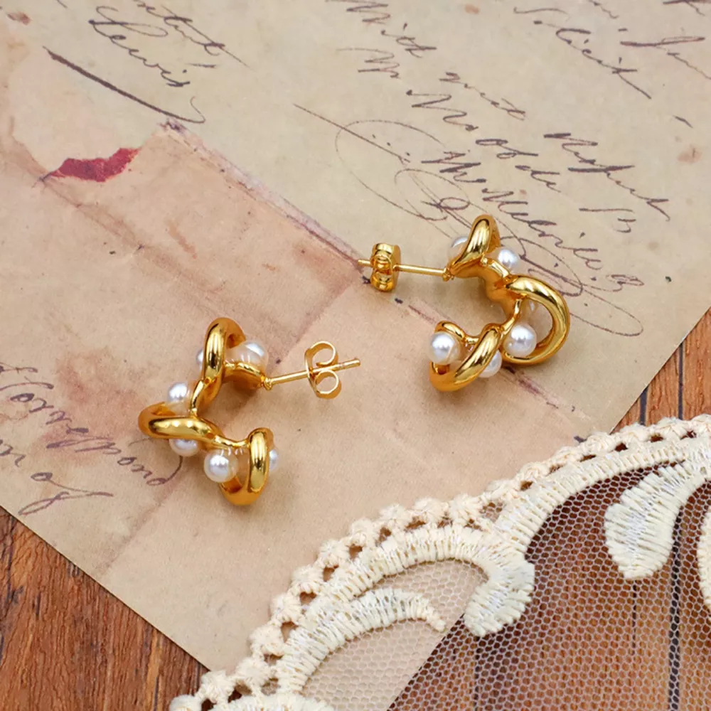 18K Gold-Plated Pearl Earrings, image 4