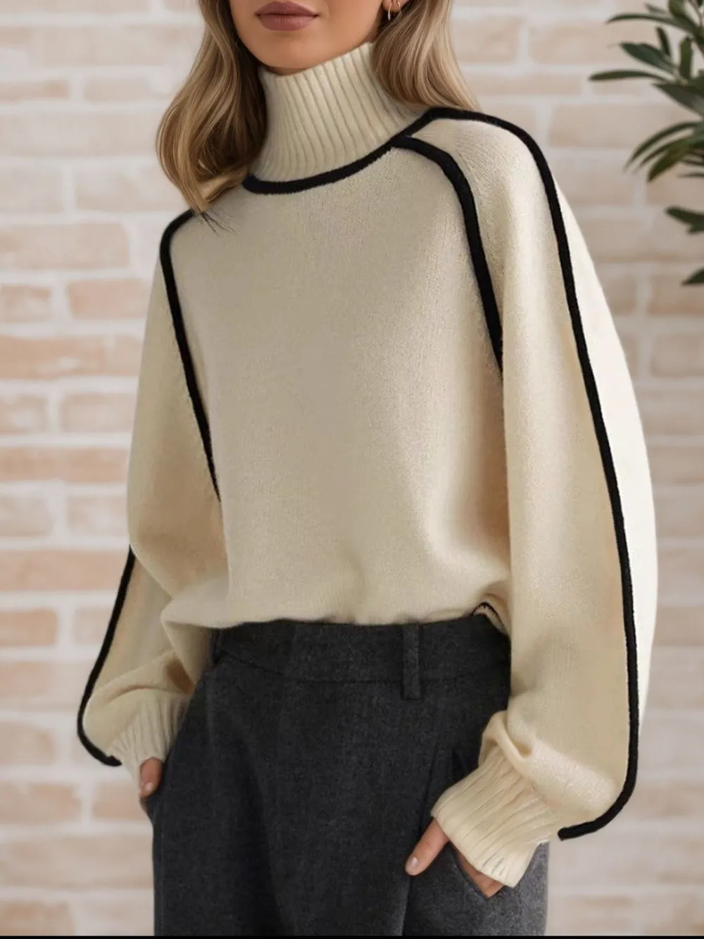 Contrast Trim Turtleneck Sweater, image 4