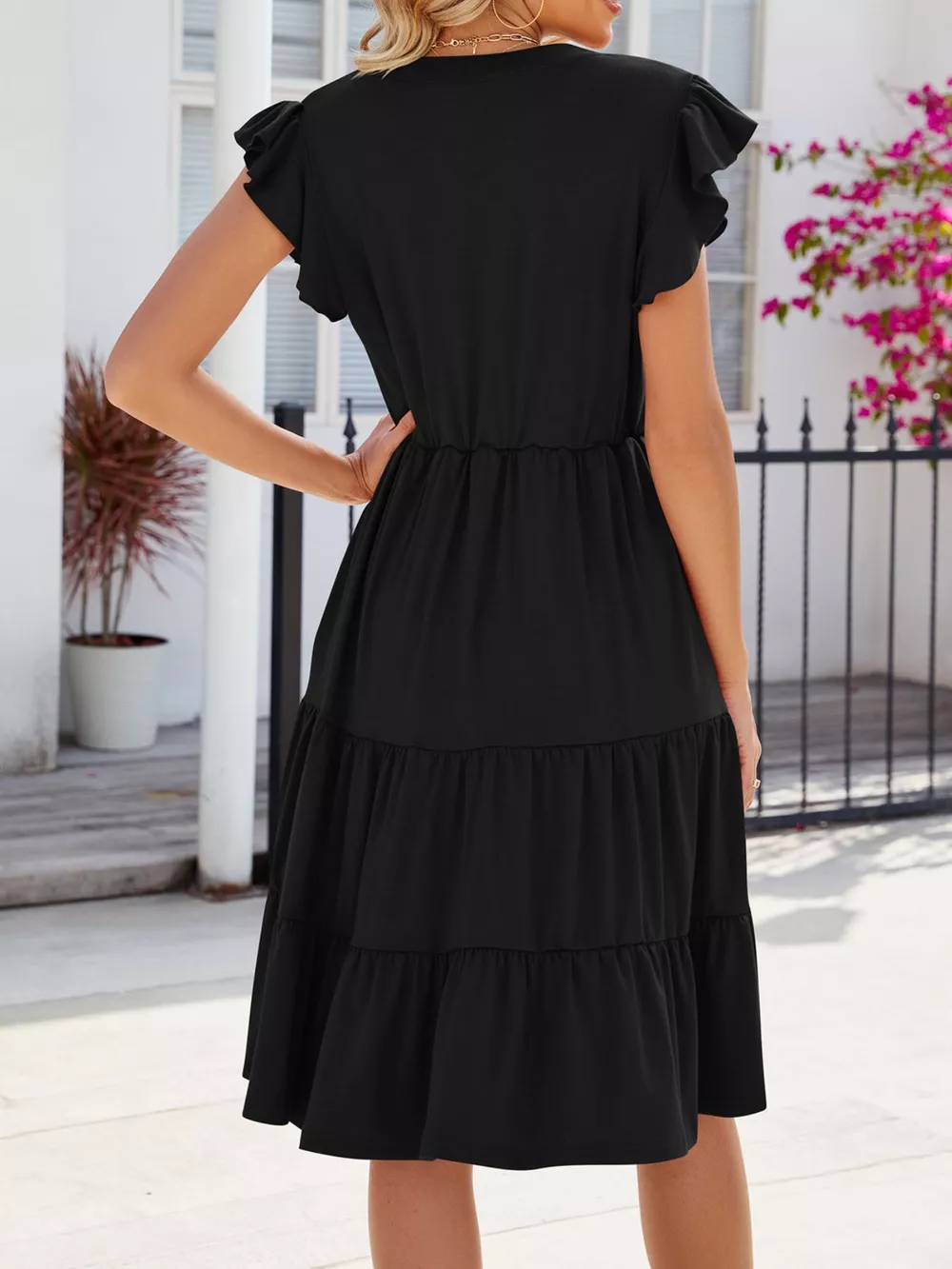 Ruffled Notched Tiered Midi Dress, image 18