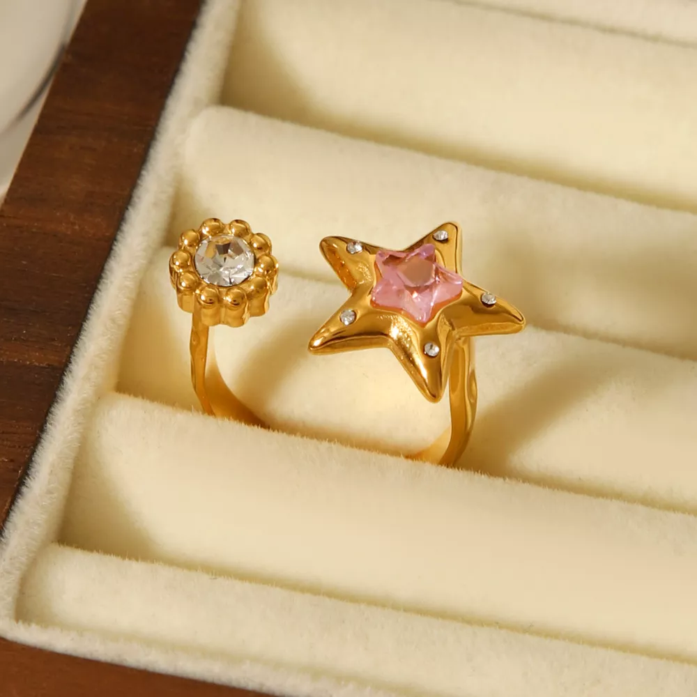18K Gold-Plated Zircon Star Open Ring