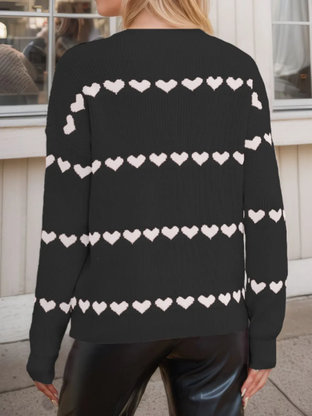 Heart Round Neck Long Sleeve Sweater, image 10