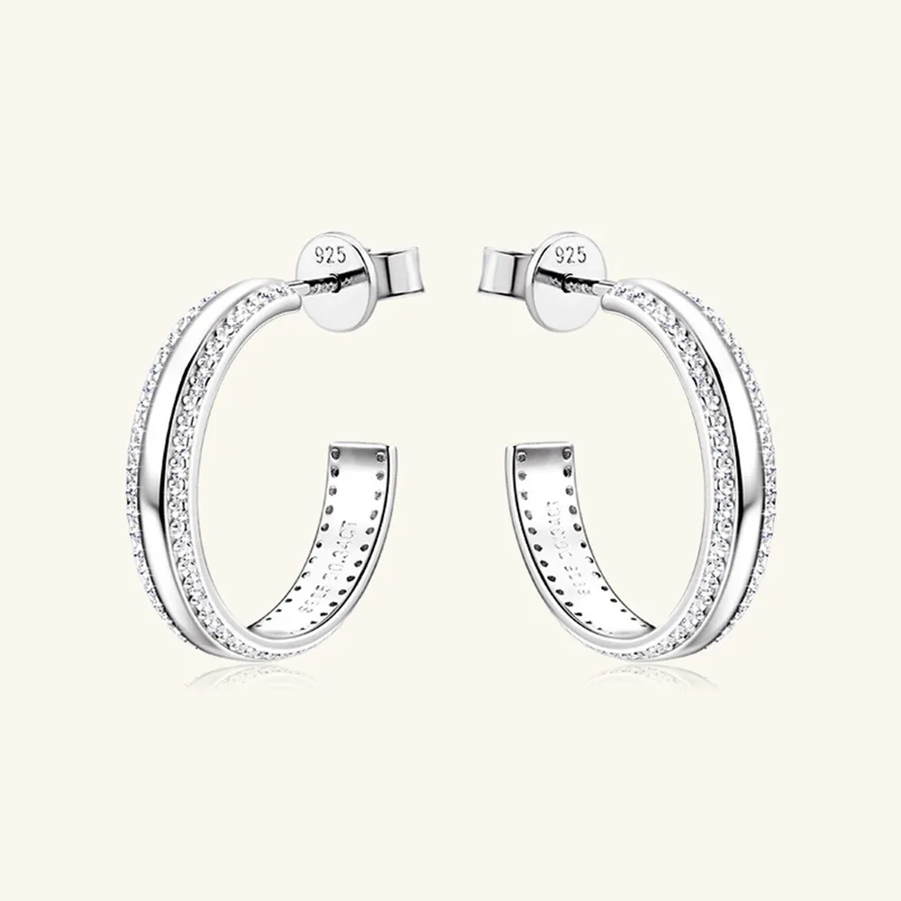 925 Sterling Silver Inlaid Moissanite C-Hoop Earrings, image 4