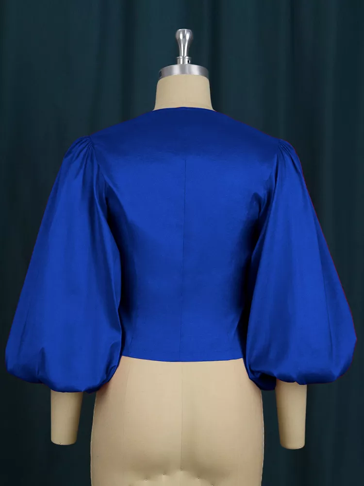Full Size Double-Breasted Puff Sleeve Blouse Plus Size, image 11