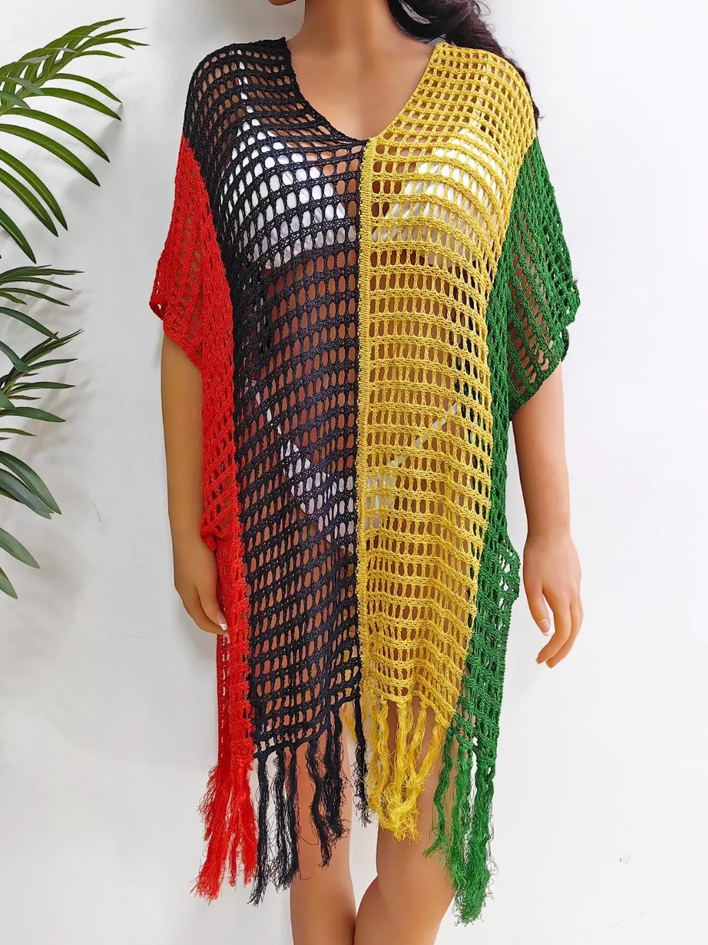 Fringe Color Block Scoop Neck Cover Up, image 10