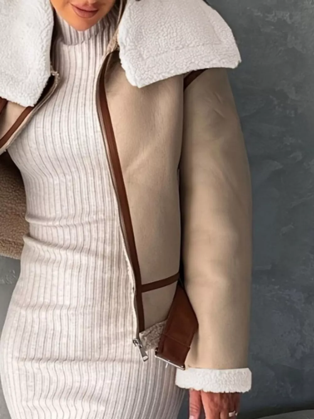 Shearling Lined Zip Up Jacket, image 8