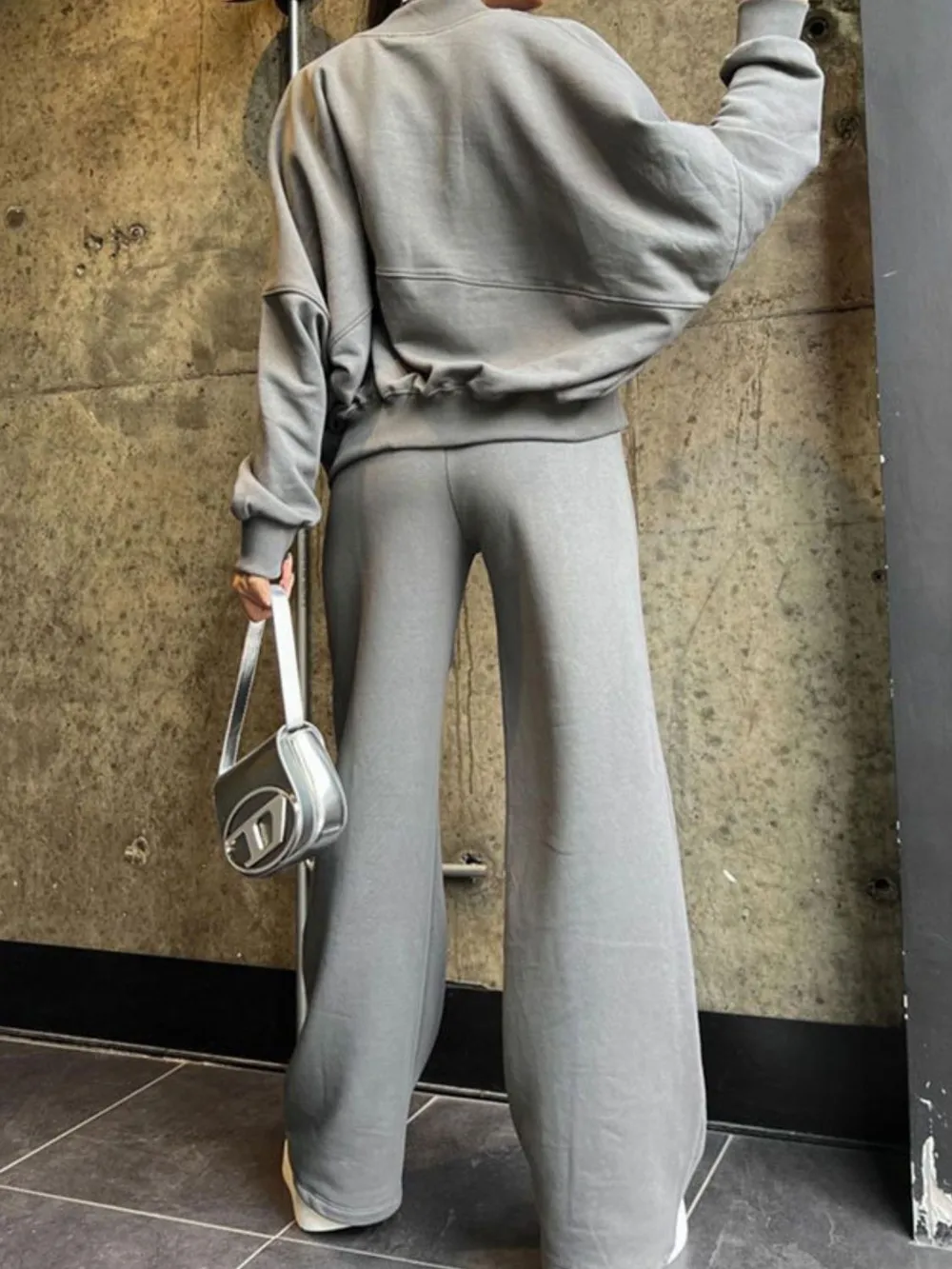 Baseball Collar Zip Up Top and Drawstring Paants Set, image 3