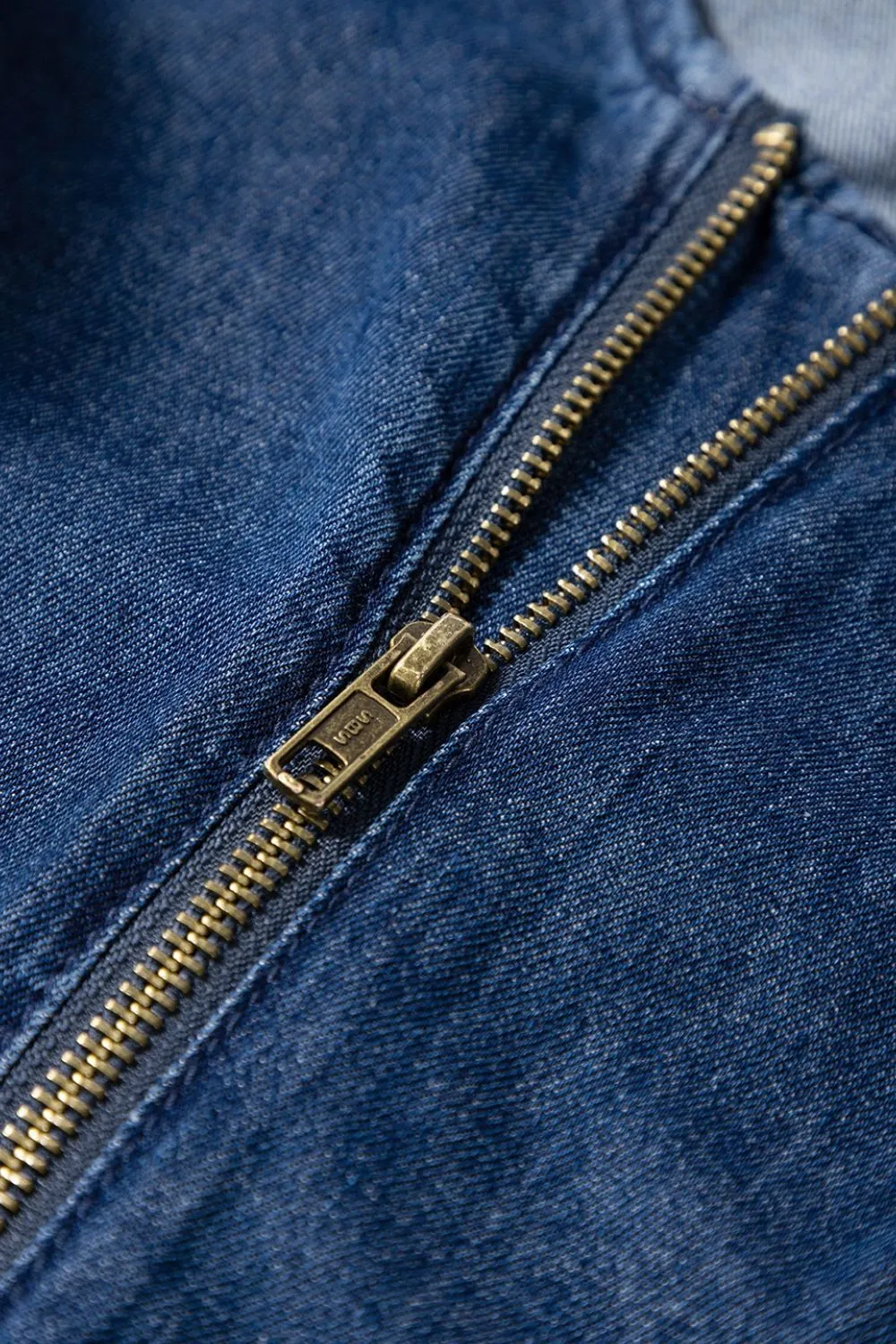 Denim Ruffled Zipped Front Belted Romper, image 6